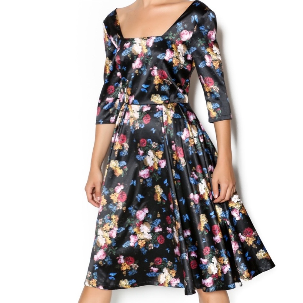 VOODOO VIXEN Old Master Floral Print 50s style Rockabilly Pinup Girl Swing Dress